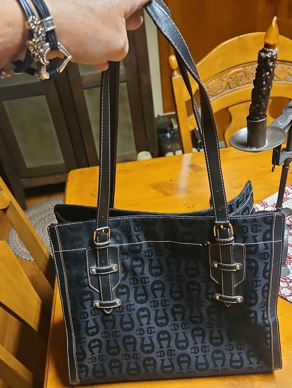 Aigner Black Signature Pattern Tote Bag